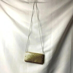 JESSICA McCLINTOCK GOLD‎ SEQUINED SHOULDER CROSSBODY PURSE SILVER CHAIN STRAP